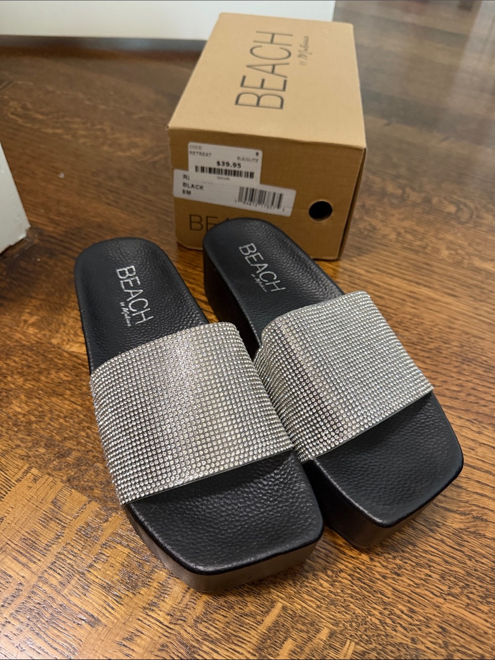 Beach by Matisse Black Slide Sandals with Silver Crystal Strap